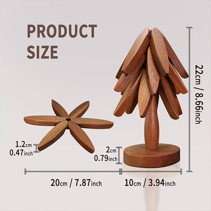 New Set of 3 Kitchen Table Decor Foldable Wooden Trivets for Hot Pots and Pans,Tree Shape Trivets