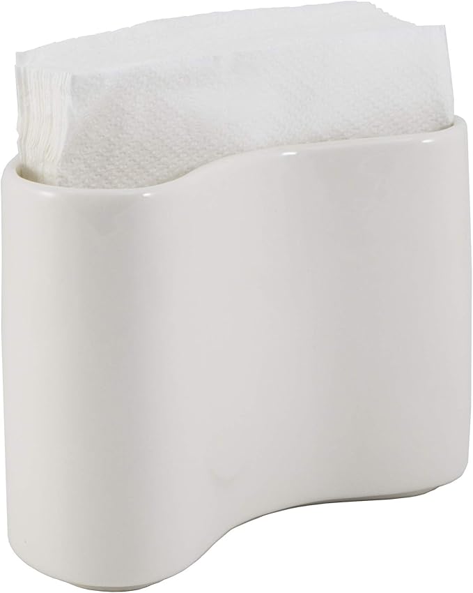 Ceramic Napkin Holder For Table Kitchen Paper Linen Cloth Napkins Upright Stand Up Sturdy Stylish Modern Compact White Modern Farmhouse