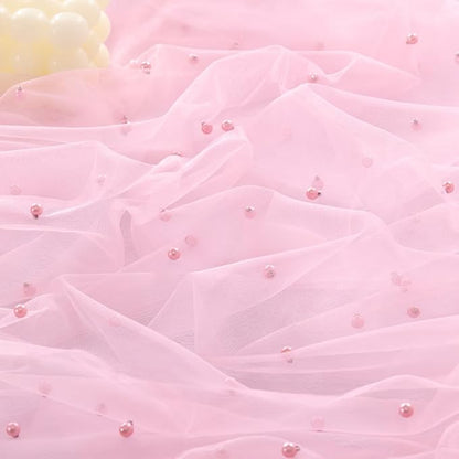 Pearl Table Runner Summer Tulle Gauze Sheer Wedding Party Home Decor | Pink - Image 3
