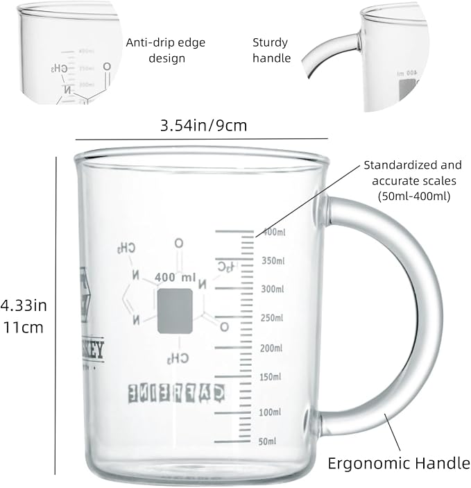 GLASKEY Caffeine Beaker Mug, 16 oz Anti-Dripping Borosilicate Caffeine Mug - Image 7