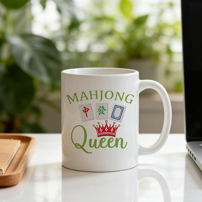 TRENSTIS Mahjong Gifts for Women Ceramic Coffee Mug 11 oz mkb | Mahjong Queen - Image 3