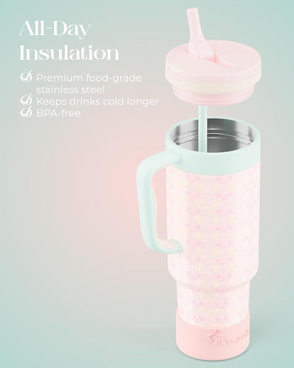 40 oz Insulated Tumbler with Handle and Push-Button Straw Lid, Stainless Steel - Image 4