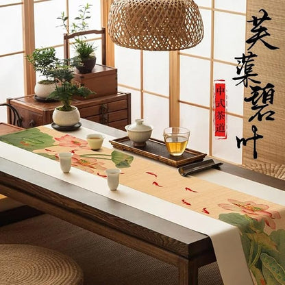 Asian Style Bamboo Table Runner, Ancient Chinese Paintings Zen Table Mat - Image 2