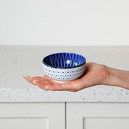 Ceramic Dipping Bowls Set - Mini 4 Oz Dessert Bowls - Small 3.5 Inch Porcelain Bowls for Side Dishes, Snack, Yogurt, Appetizer - Microwave Dishwasher Safe - Set of 6 - Vintage Blue