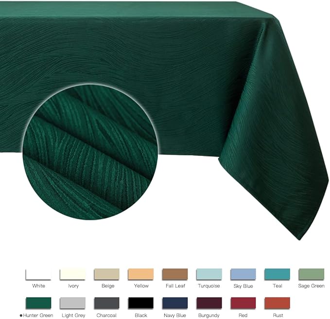 maxmill Jacquard Table Cloth Swirl Pattern Spillproof Wrinkle Resistant Water Proof Heavy Weight Soft Tablecloth for Kitchen Dinning Tabletop, Christmas Parties, Rectangle 60 x 140 Inch, Hunter Green