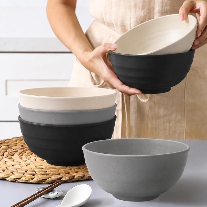 Wheat Straw Bowls Sets of 6, 60oz Large Plastic Bowl Reusable, Unbreakable - Image 5
