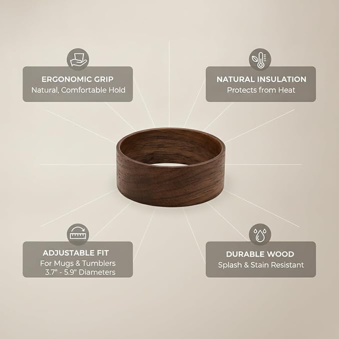 Office Desk & Home Coffee Station Accessory, Wooden Cup Sleeve - Image 4