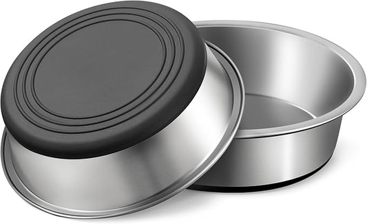 Stainless Steel Dog Bowls Set of 2, Anti Rust Metal & Non Slip Rubber Base, Heavy Duty Large Feeding Dishes, Food Grade BPA Free, Food and Water Bowl for Small Dogs (30oz, 3.8cup)