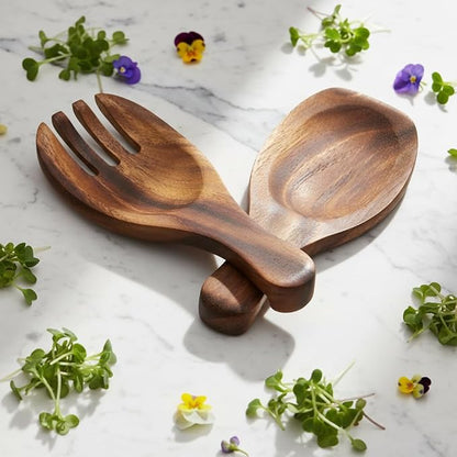 Woodard & Charles Acacia Wood Salad Hands Servers, 7 3/8" x 3 1/8" | Pair of - Image 2