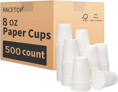 RACETOP 8 oz Disposable Coffee Cups 500 pack, Hot Coffee Cups | Hot/Cold Drinks by RACETOP