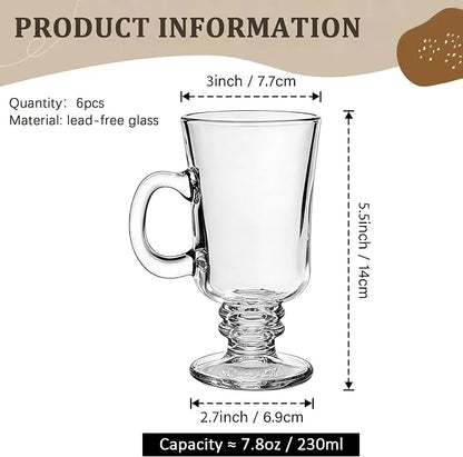Set Of 6 Irish Coffee Mugs - 8oz Irish Coffee Glasses - Clear Mugs - Image 3