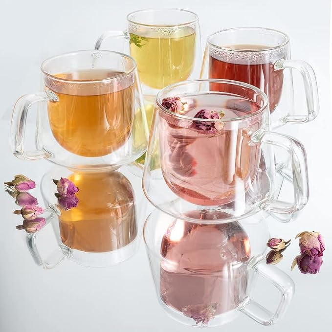Moss & Stone Set of 4 Double Wall Glass Cup Clear Mug, Double Walled Coffee - Image 5