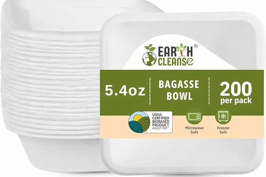 5.4 oz Paper Bowls [200 Pack] – Heavy-Duty Disposable Sugarcane Bowls, Made from Bagasse, Microwave & Leak-Resistant – Great for Cereal, Salad, Snacks, and Soups