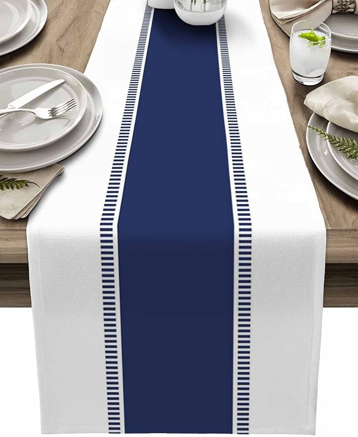 Navy Blue Table Runners, 72 inches Long Stripes Table Runner Farmhouse Dresser by Futuregrace