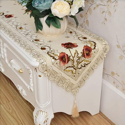 Arzoe Vintage European Flower Lace Table Runner Elegant Runners Cabinet Dining - Image 3