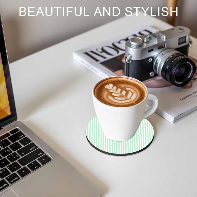 Green White Stripe Coasters Set of 6, Modern Minimalist Geometric Striped Soft - Image 7