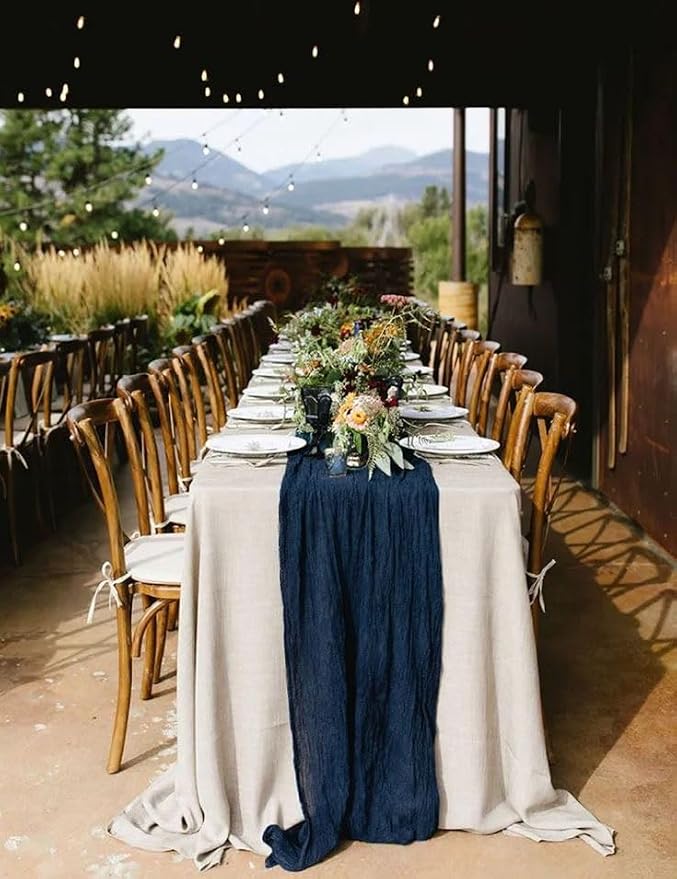 6Pack Navy Blue Cheese Cloth Table Runners 17x108inch Sheer Table Runner | Navy - Image 2