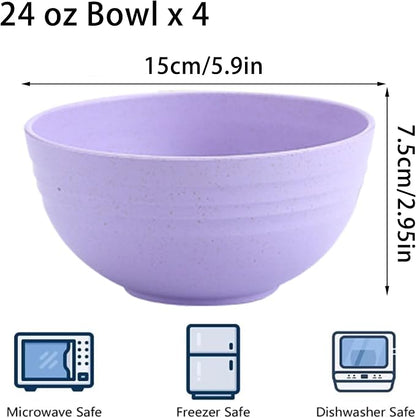 Unbreakable Wheat Straw Cereal Bowls Set of 4, 24 OZ Microwave and Dishwasher - Image 2