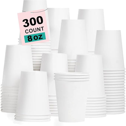 8 oz 300 Pack Disposable Coffee Cups, Bulk White Disposable Paper Cups by COOLCAP