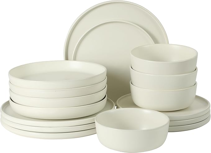 Gibson Elite Bayou Moon Plates and Bowls Sets, 16-Piece White Matte Stoneware by GibsonHomewares