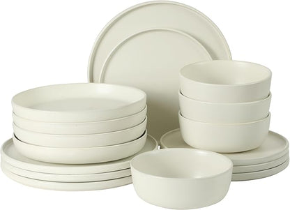 Gibson Elite Bayou Moon Plates and Bowls Sets, 16-Piece White Matte Stoneware by GibsonHomewares