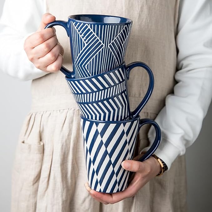 Ceramic Mug 15 Ounce Blue and White Zebra Stripe 3D Embossed Mug, Large Coffee - Image 6