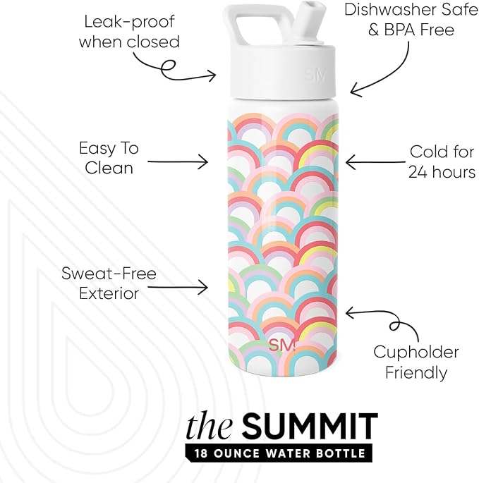 Simple Modern Kids Water Bottle & Toddler Cup | 18oz | Rainbows | Insulated - Image 2