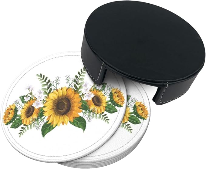6 Pcs Sunflower Floral Leather Coasters - Image 4