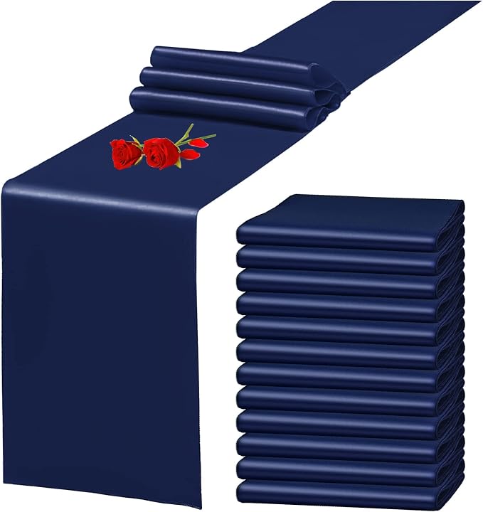 12 Pack Navy Blue Satin Table Runner 12 x 108 Inch Long Premium Table Runners by YMHPRIDE
