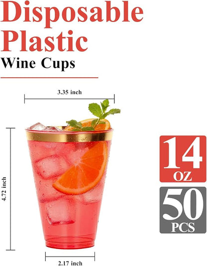 Goodluck 50PCS 14oz Red and Gold Plastic Cups - Image 2