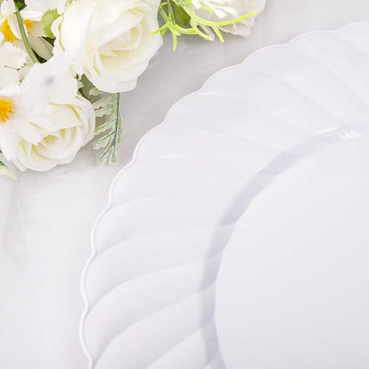 U-QE 100 Pieces White Plastic Plates - Premium White Disposable Plates for Wedding and Party Use Including 50PCS 9 '' Dinner Plate & 50PCS 6.5 '' Dessert Plate