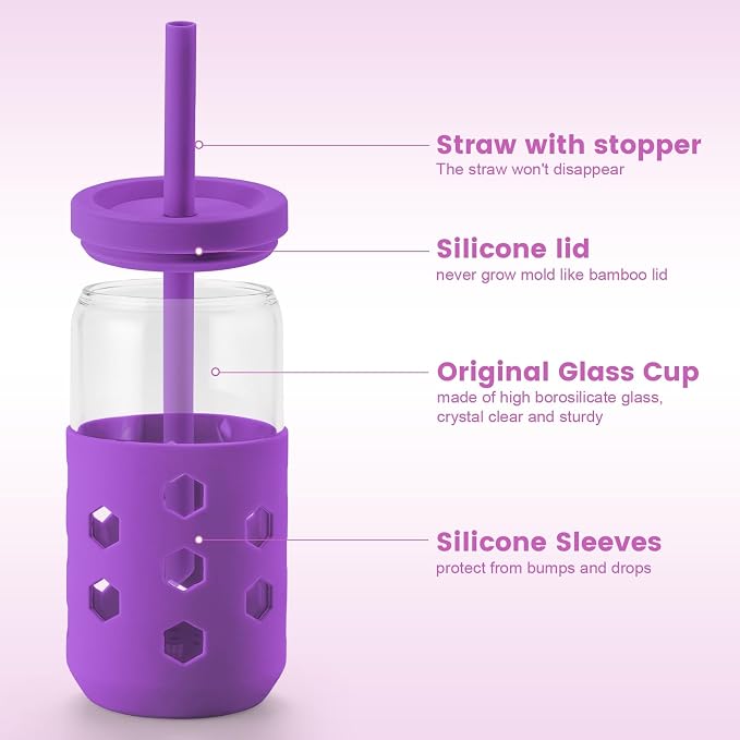 Mrsdry 16 oz Glass Cups with Lids and Straws - Image 3