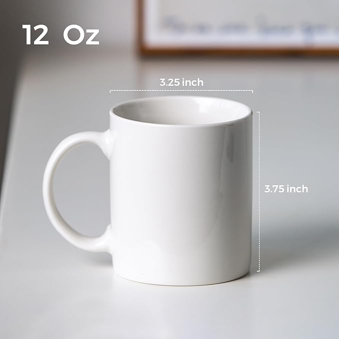 GBhome White Coffee Mugs Set of 12, 12 oz Ceramic Coffee Cups | Classic COffee - Image 2