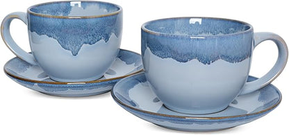 Bosmarlin Ceramic Cappuccino Cup and Saucer Set of 2, 10 Oz, Coffee Cups by Bosmarlin
