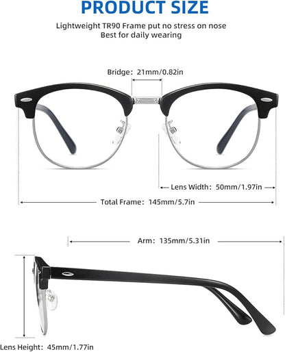 SOAR&EAGLE 3 Pack Blue Light Blocking Glasses,Computer Gaming Glasses,Retro Semi Rimless UV400 Clear Lens Computer Eyewear