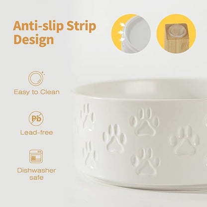 Elevated Ceramic Dog Bowls 2 Pack, 5.1" Individual Dog Bowl with 2 Fixed Height Stand, 1.6 Cup Food and Water Bowls for Toy Breed, Small-Breed Puppy (Double Bowls + Double Stands - White, 5.1 inch)