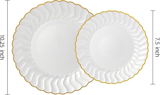 Lullaby 60PCS Pearl White Scalloped Plastic Plates - Image 2
