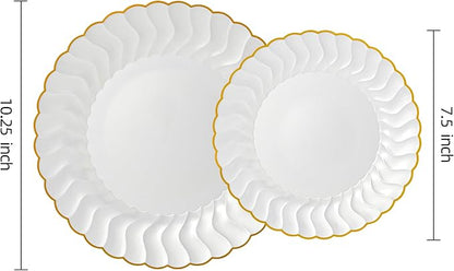 Lullaby 60PCS Pearl White Scalloped Plastic Plates - Image 2