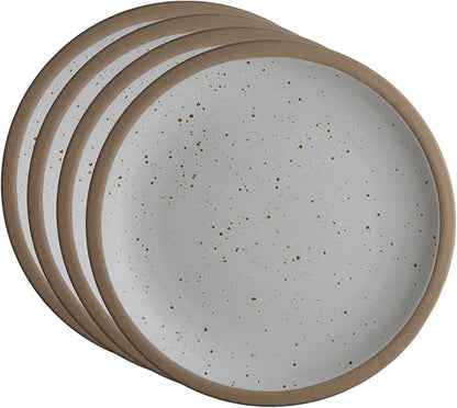 Goodies White & Brown Rimmed Dinner Plates (Set of 4), Handmade Ceramic, Glazed, Dishwasher Safe, Microwave Safe, Durable, Easy-to-Clean, Stackable, 11 Inch