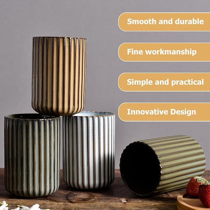 LIFKOME Vinitage Ceramic Mug, Chinese Tea Cup 300ml Striped Cup No Handle - Image 3