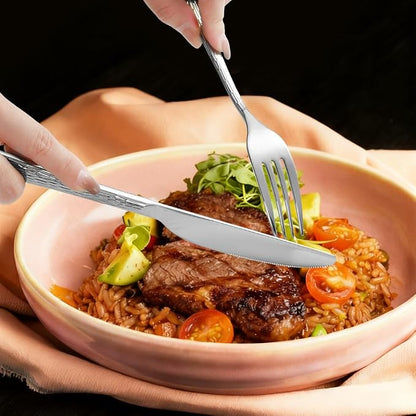 Black Hammered Silverware Set, Heavy Duty Flatware Set, 18/10 Stainless Steel - Image 9
