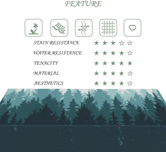 70x140 Inch Nature Rectangular Tablecloth Forest Silhouette Painting Table Cloth Waterproof Durable Table Cover for Picnic Indoor Gaming Room Decor