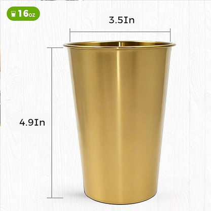 10 Pack 16 oz Gold Stainless Steel Pint Cups, Stackable Set | Food-Grade 304 - Image 3