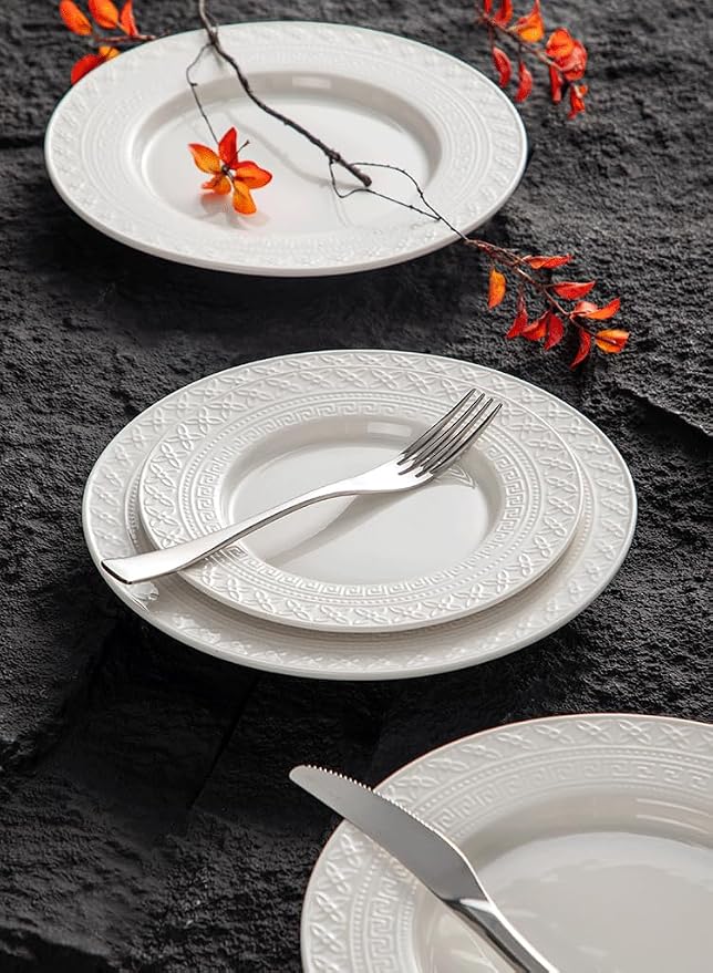 4-piece set, ceramic tableware set, relief plate and bowl set, microwave and - Image 9