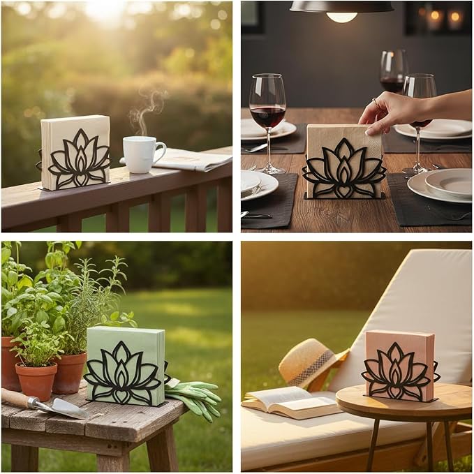 2Pack Lotus Napkin Holder for Table, Modern Metal Black Napkin Holders for - Image 7