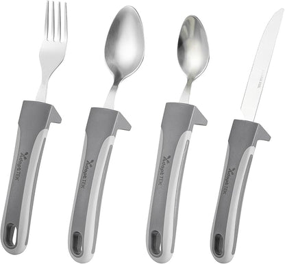 Restaurantware Adaptive Utensils - 1 count Stainless Steel, 9.843 x 5.118 x 1.575 Inches, Ergonomic Eating Aids, Non-Slip Utensil Set for Arthritis, Secure Grip Design, Gray