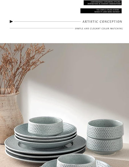4-piece set, embossed B design plate and bowl set, microwave and dishwasher - Image 3