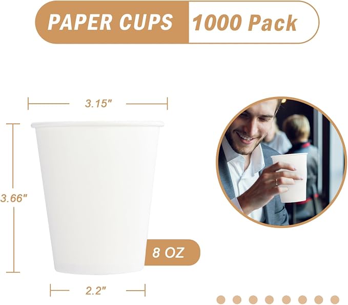 Lamosi 1000 Pack Paper Cups 8 oz, Disposable Coffee Cups, Paper Coffee Cups | - Image 3