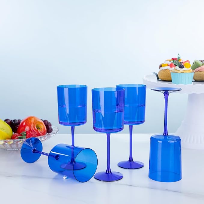 Ciaell 6 Pack Blue Plastic Wine Glasses - Image 7