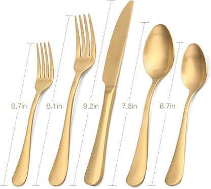 Matte Gold Silverware Set, Satin Finish 20-Piece Stainless Steel Flatware Set - Image 2